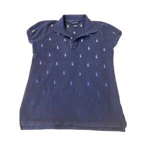 RARE Ralph Lauren OMBRE Girls Youth XL Shirt Navy Blue Embroidered Polo Logo
